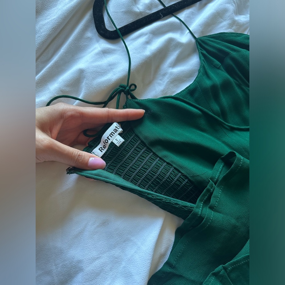 NEW Reformation Juliette Dress Emerald Green - Picture 14 of 16